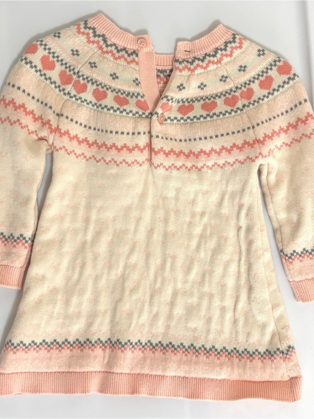 Where We Grow Baby Girl Pink Heart Fair Isle Knit Sweater Dress Size 9M